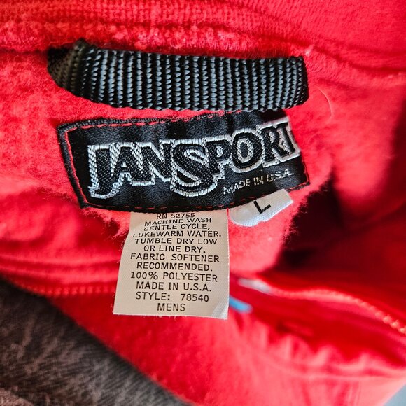 Vintage 90s Red Jansport 1/4 ZIp Pullover Sweatshirt L Large Made in USA Poly - Picture 6 of 6